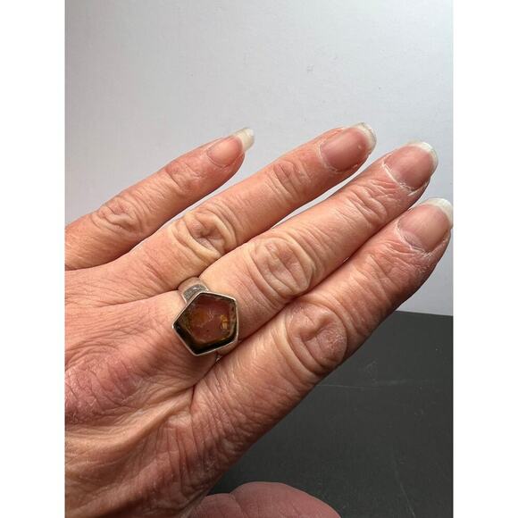 NEW watermelon tourmaline sterling silver ring size 8 - Picture 3 of 11